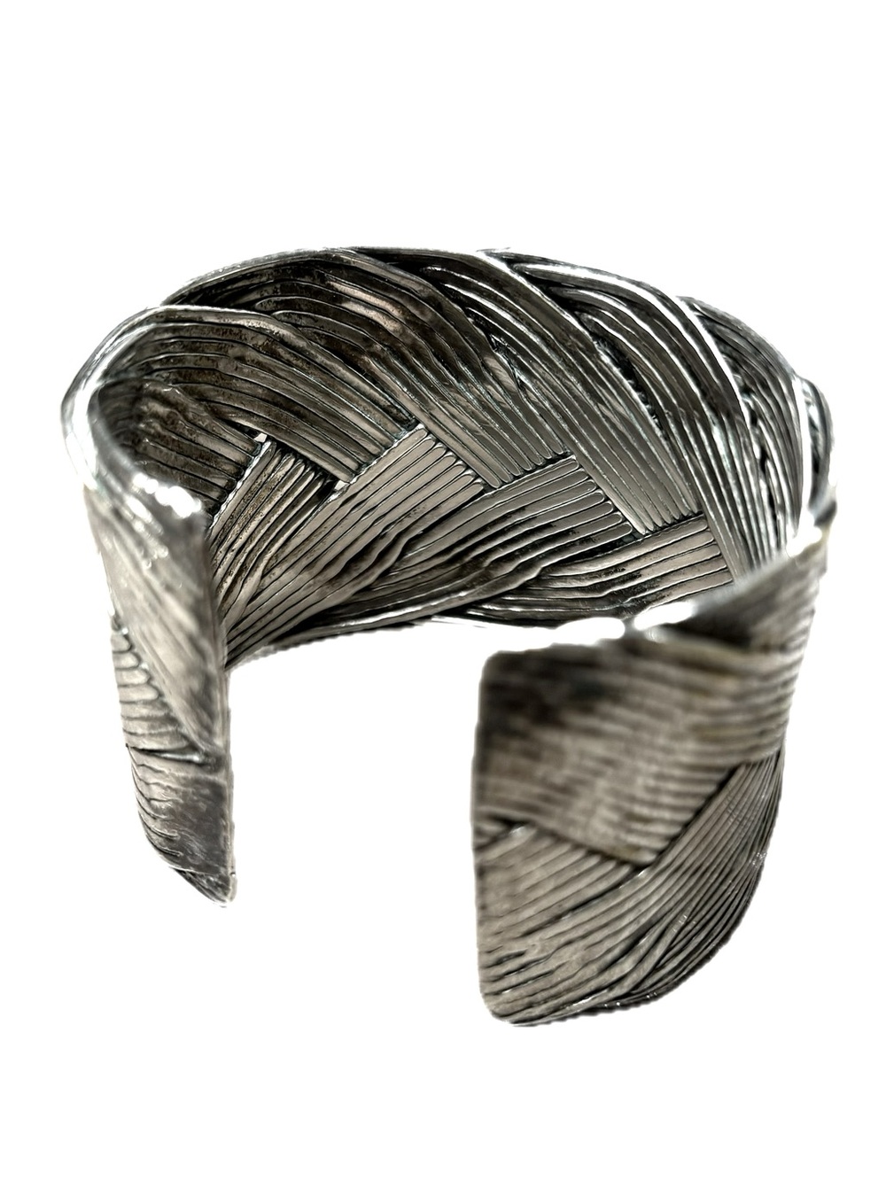 VTG Laton Mexico Stamped Silver Mixed Metal Twisted Woven Cuff Bracelet 77 grams